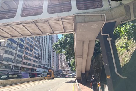 Continue under the not-so-fancy footbridge