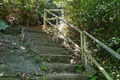 Take the stairs behind the dam